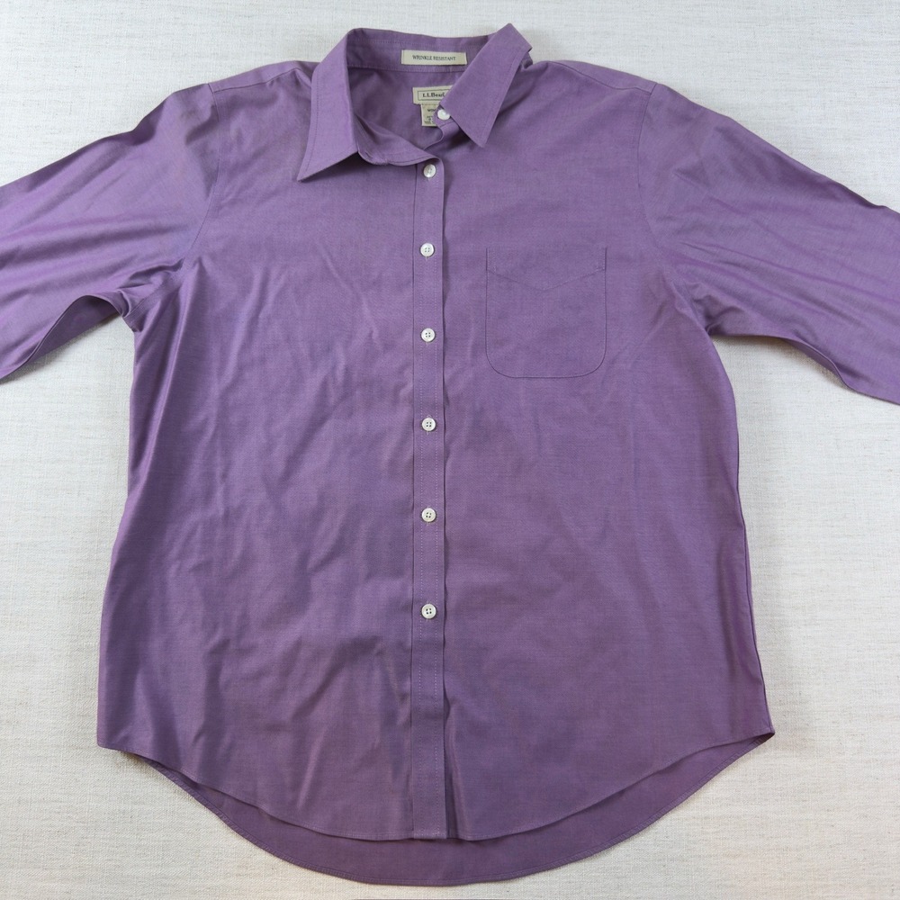 LL Bean Womens Medium Purple Wrinkle Resistant Cotton Button Down Shirt WH99